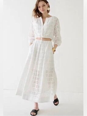 NWT J.Crew  sz 2 Linen blend side slit eyelet maxi skirt in white